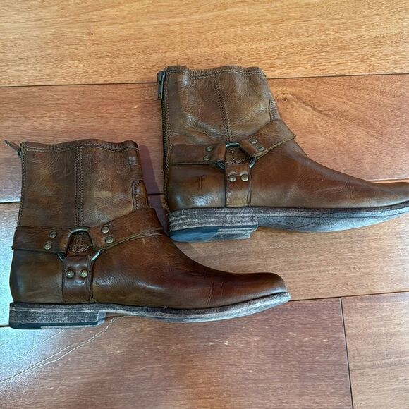 Frye Womens Brown Phillip Harness 76870 Leather Round Toe Zip Boots Size 8B - Picture 6 of 14
